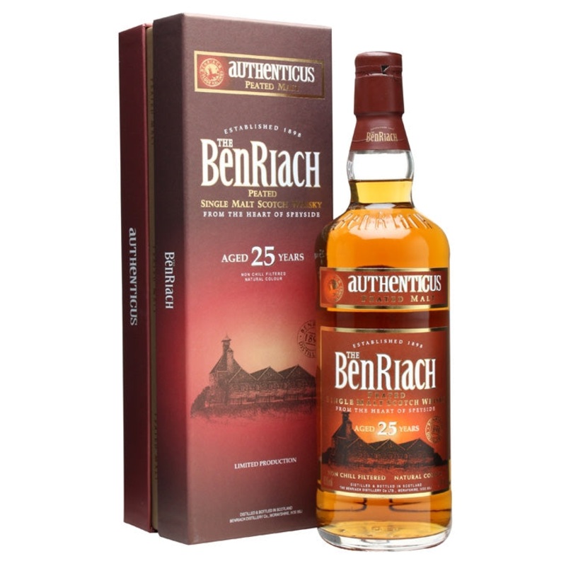 BenRiach 25 Year Old Authenticus Peated Single Malt Scotch Whiskey 750 ML