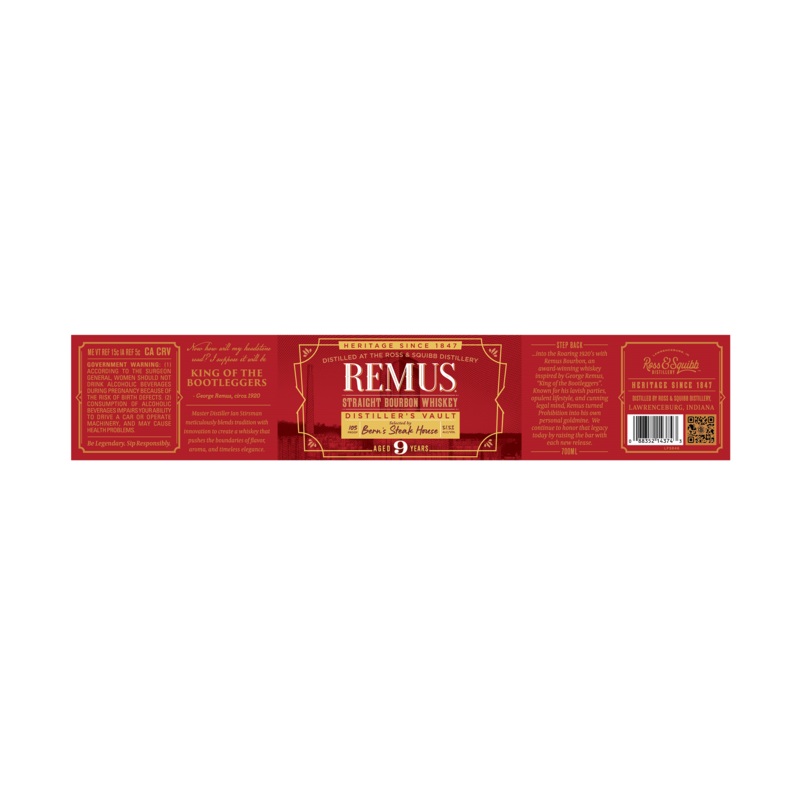 Remus Distillers Vault 9 Year Bourbon Berns Steak House Selection