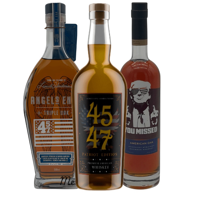 The MAGA Bundle  4547 American Whiskey Patriot Edition, 2XO American Oak "You Missed" Limited Edition, and Angel's Envy Triple Oak 457 Edition
