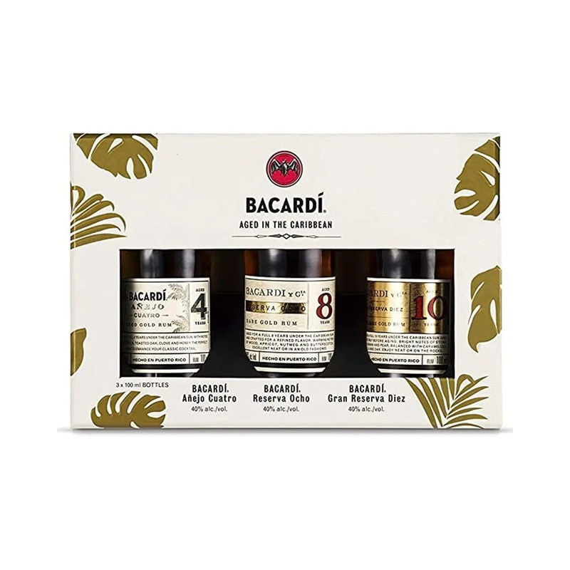 Bacardi Aged Premium Rum Discovery 4, 8 & 10 Year Old Rum Gift Pack, 10 cl