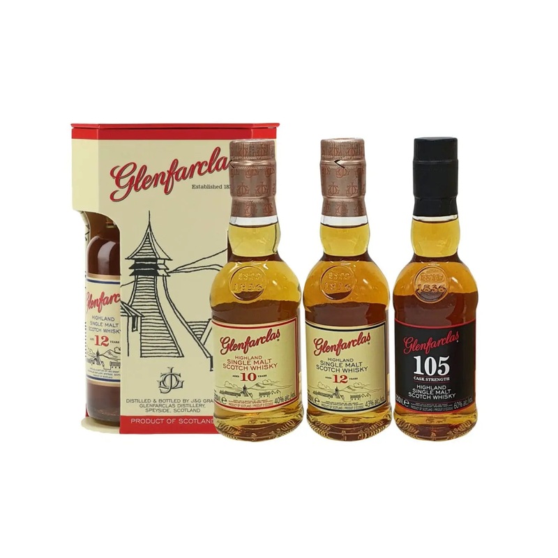Glenfarclas 10, 12 and 105 Year Old Highland Single Malt Scotch Whisky Gift Pack, 20 cl