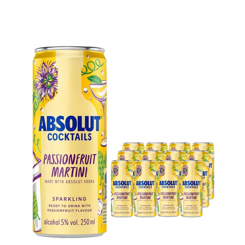 Absolut Passion Fruit Martini Cocktail Sparkling Multipack, 12 x 250 ml