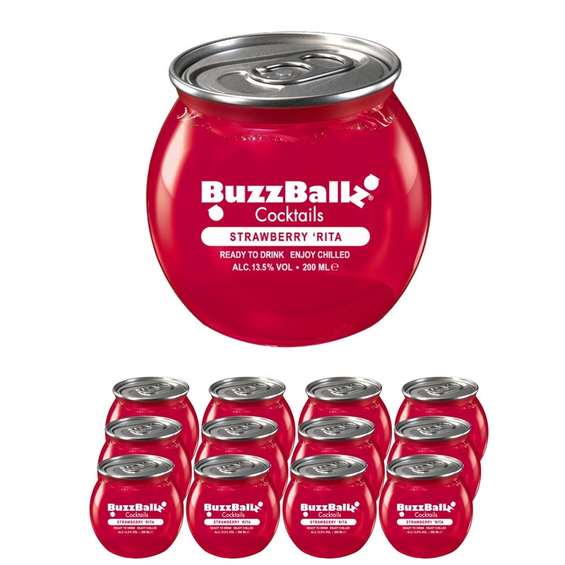 BuzzBallz Strawberry Rita Cocktail Multipack, 12 x 200 ml