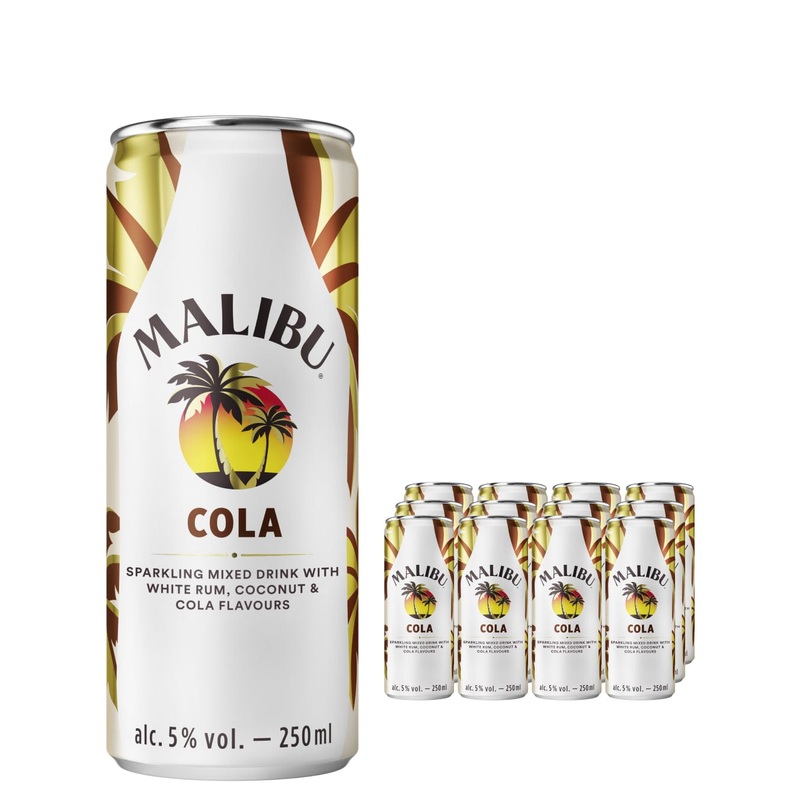 Malibu Coconut Rum & Cola Pre-Mixed Can Multipack, 12 x 250 ml