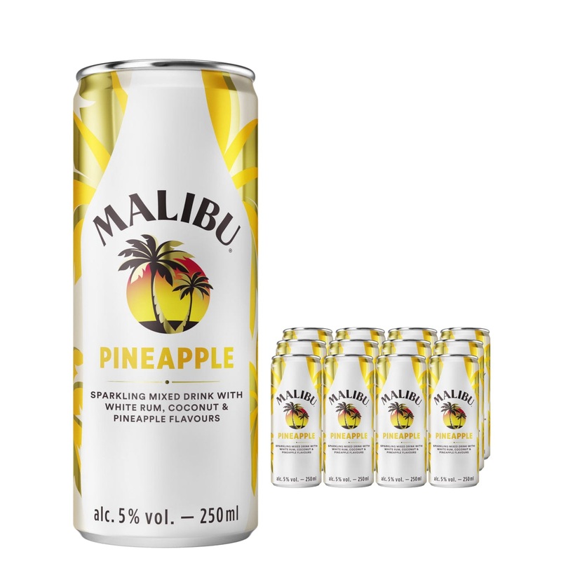 Malibu Coconut Rum & Pineapple Pre-Mixed Can Multipack, 12 x 250 ml