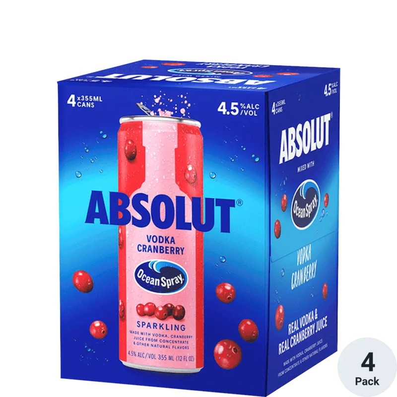 Absolut Cocktails Ocean Spray Vodka Cranberry 12oz 4 Pack Cans