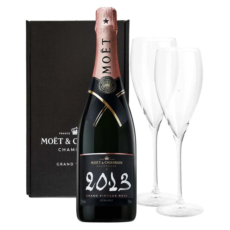 Mot & Chandon Grand Vintage Ros 2013 Champagne With Complimentary Glasses, 75 cl