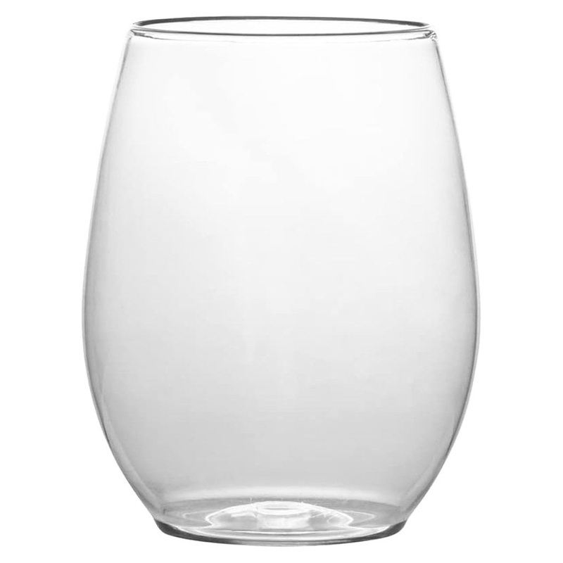 12oz Light Weight Clear Plastic Stemless Wine Glasses
