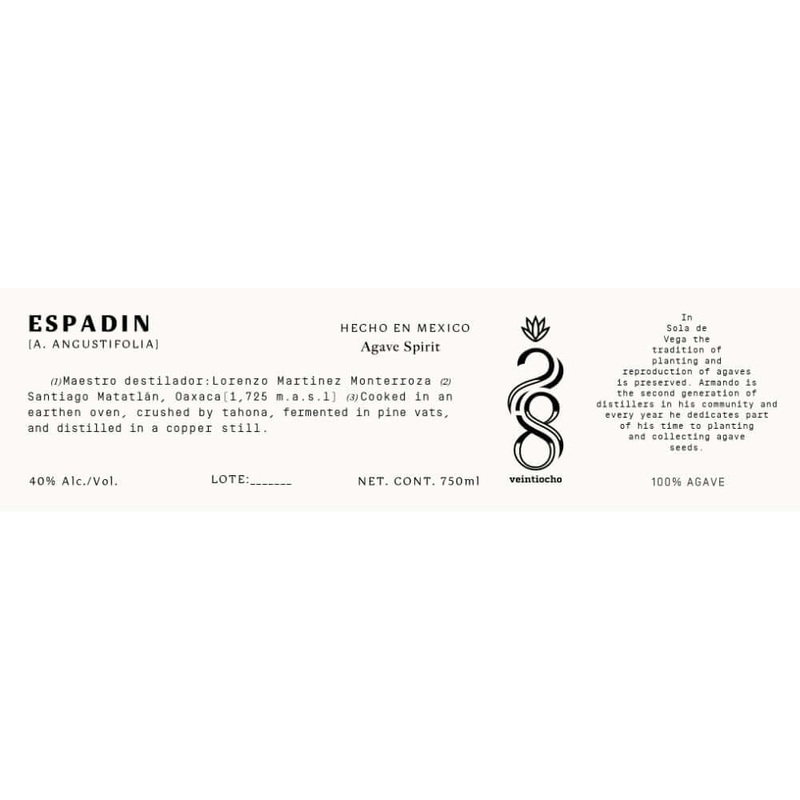 Veintiocho Espadin Agave Spirit