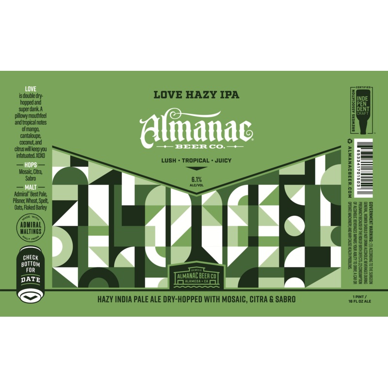 ALMANAC LOVE HAZY IPA 6/4PK CANS 16 oz (24)