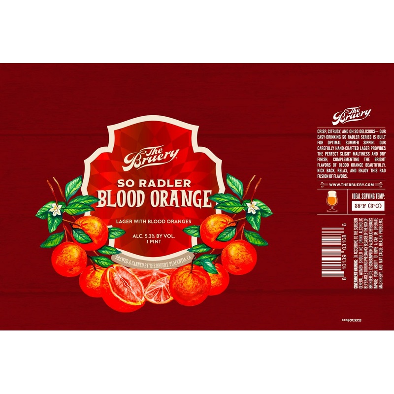 BRUERY SO RADLER BLOOD ORANGE 6/4PK CANS 16 oz (24)