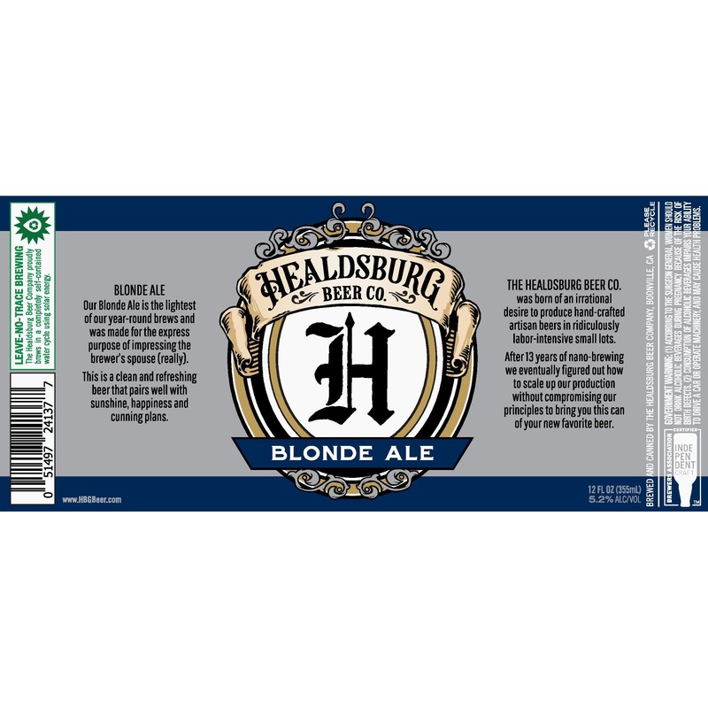 HEALDSBURG BLONDE ALE 4/6PK CANS 12 oz (24)